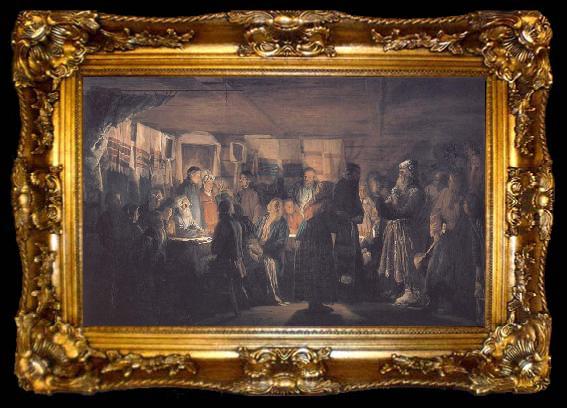 framed  Vassily Maximov Arrival of a Sorcere at a Peasant Wedding, ta009-2